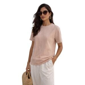 HEMSMITH Women’s Faux Suede Vegan Short Sleeve Top Pink Size Medium